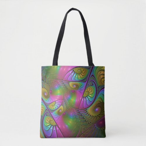 The Colorful Luminous Trippy Abstract Fractal Art Tote Bag
