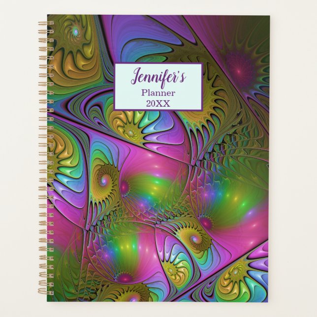 The Colorful Luminous Trippy Abstract Fractal Name Planner (Front)