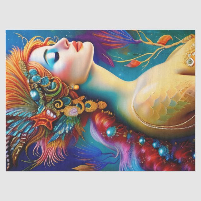 The Colorful Mermaid AI Art Portrait Tissue Paper (Front)