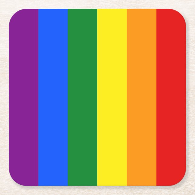The colors of the rainbow square paper coaster (Front)