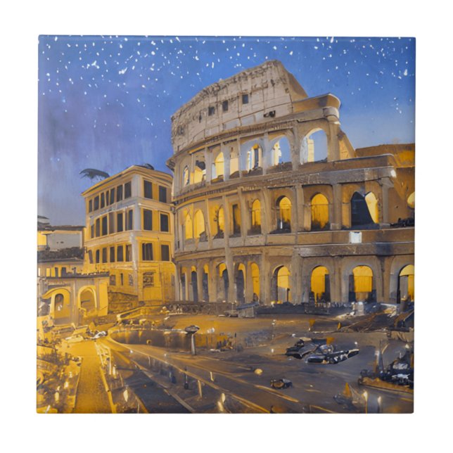 The Colosseum in Rome at Night Ceramic Tile (Front)