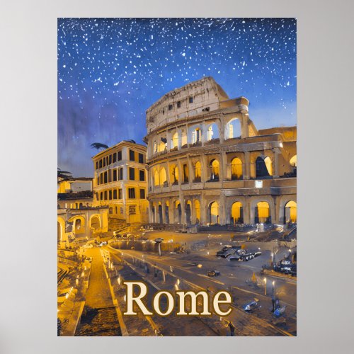The Colosseum in Rome at Night Poster