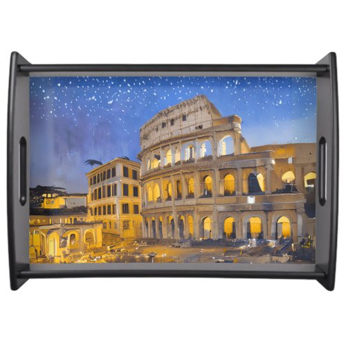 The Colosseum in Rome at Night Serving Tray