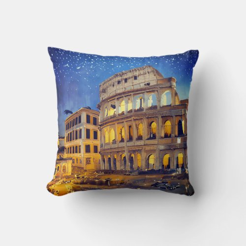 The Colosseum in Rome at Night Throw Pillow