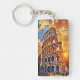 The Colosseum Painting at Sunset Rome, Italy Keychain