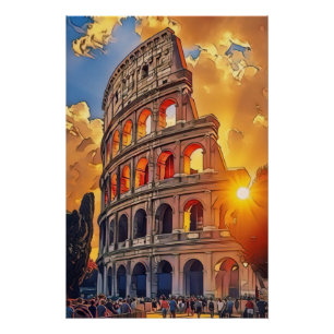 The Colosseum Painting at Sunset Rome Italy Poster