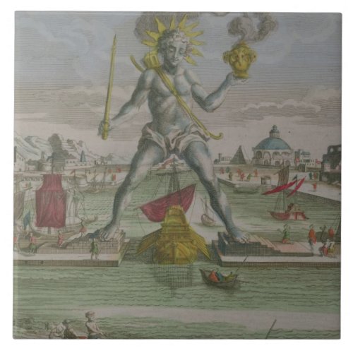 The Colossus of Rhodes detail of the statue strad Ceramic Tile