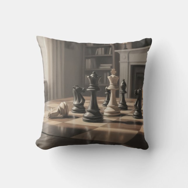 The Comfort of Checkmate Throw Pillow (Front)