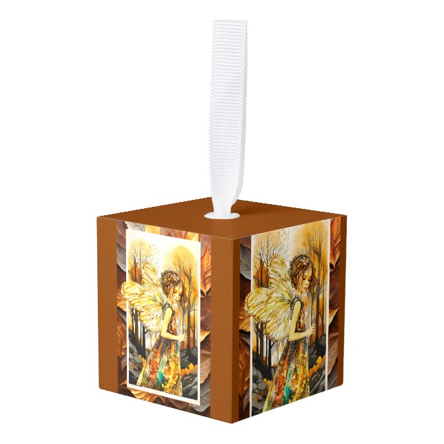 The Coming Of Fall Cube Ornament (Front Angled)