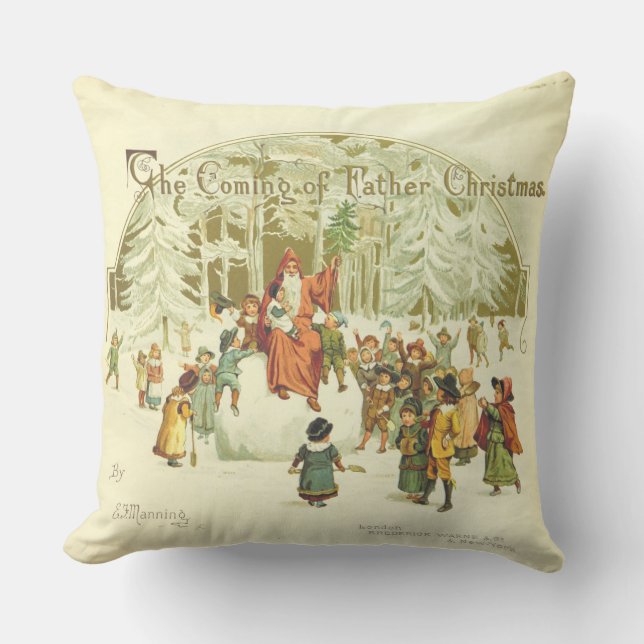 The Coming of Father Christmas Throw Pillow (Front)