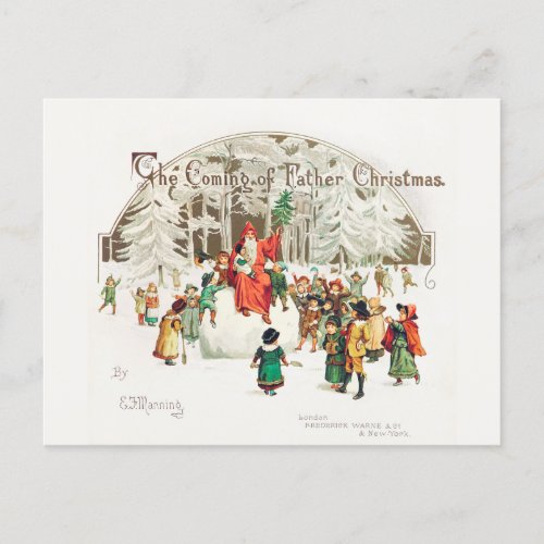 The Coming Of Father Christmas Vintage Retro Holiday Postcard