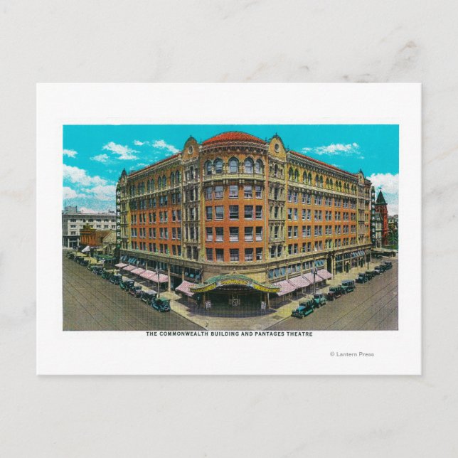 The Commonwealth Building and Pantages Theatre Postcard (Front)