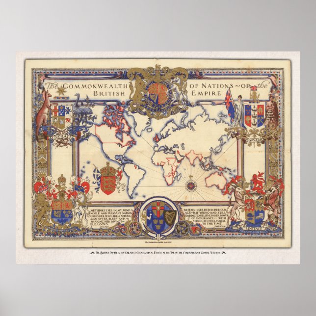 The Commonwealth of Nations or British Empire Map Poster (Front)