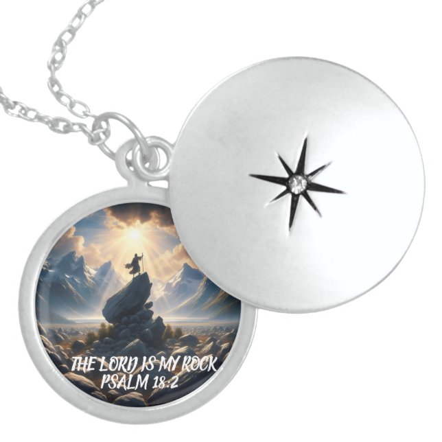 The Conqueror of Heights THE LORD IS MY ROCK Locket Necklace (Front)