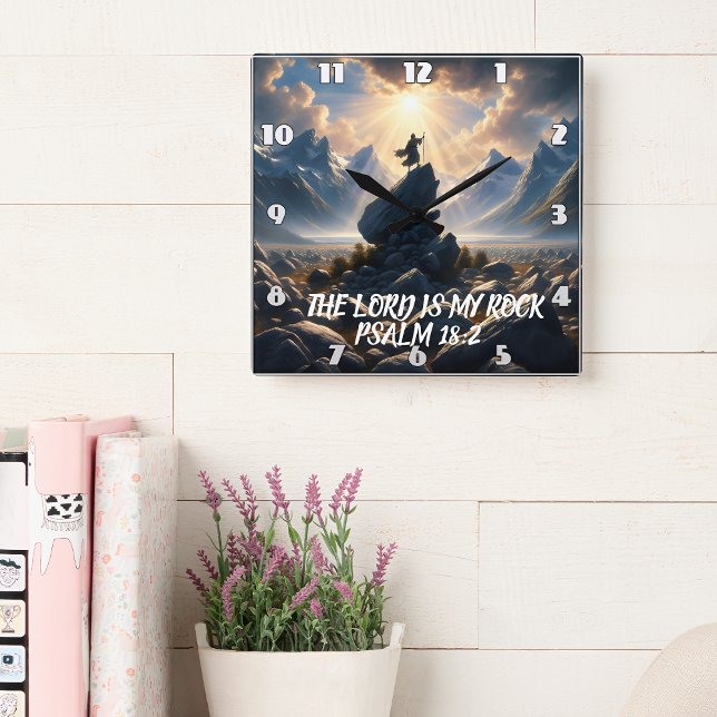 The Conqueror of Heights THE LORD IS MY ROCK Square Wall Clock (Creator Uploaded)