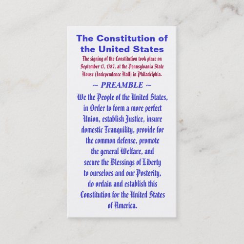 The Constitution of the United States  PREAMBLE Business Card