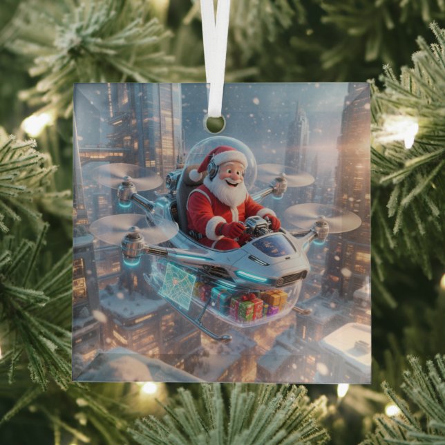 The Coolest Sci-Fi Santa Glass Ornament (Insitu)