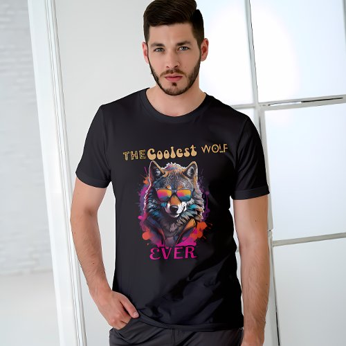 The coolest wolf ever Funny multicolor design T_Shirt