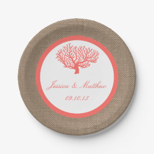 The Coral On Burlap Boho Beach Wedding Collection Paper Plates