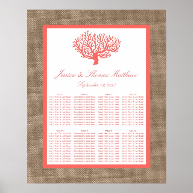 The Coral On Burlap Boho Beach Wedding Collection Poster (Front)