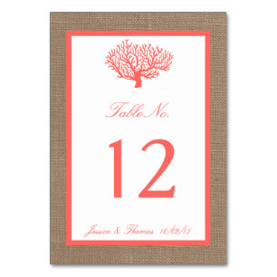 The Coral On Burlap Boho Beach Wedding Collection Table Number