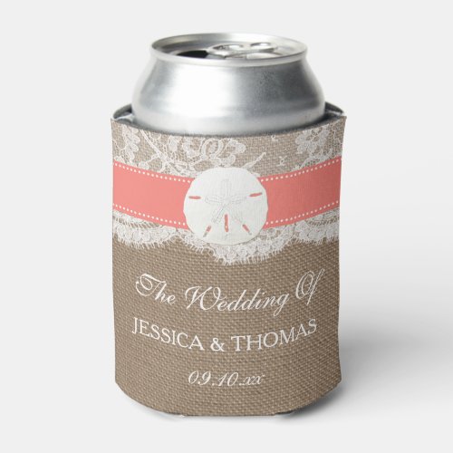 The Coral Sand Dollar Beach Wedding Collection Can Cooler
