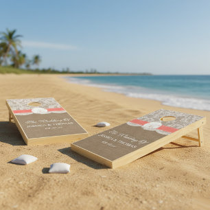 The Coral Sand Dollar Beach Wedding Collection Cornhole Set