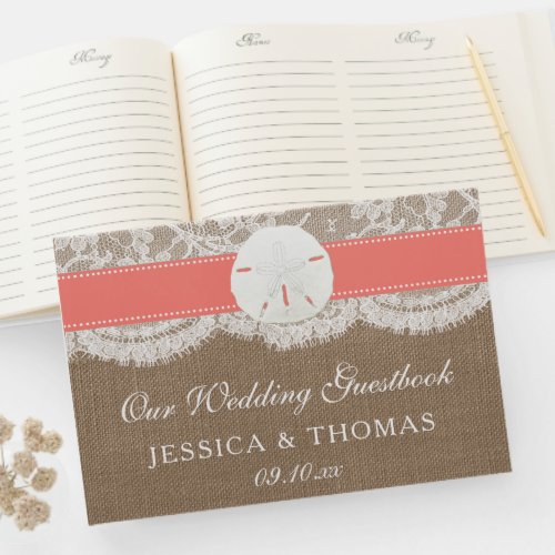 The Coral Sand Dollar Beach Wedding Collection Guest Book