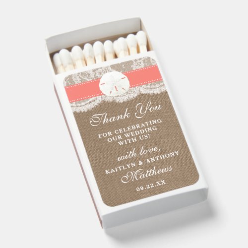 The Coral Sand Dollar Beach Wedding Collection Matchboxes