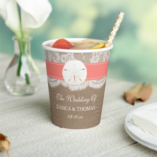 The Coral Sand Dollar Beach Wedding Collection Paper Cups