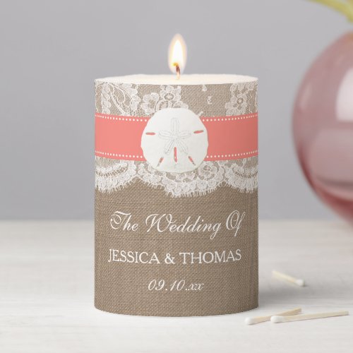 The Coral Sand Dollar Beach Wedding Collection Pillar Candle