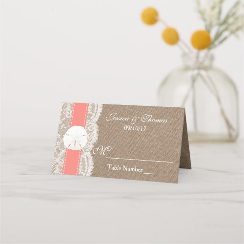 The Coral Sand Dollar Beach Wedding Collection Place Card