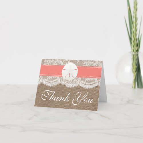 The Coral Sand Dollar Beach Wedding Collection Thank You Card