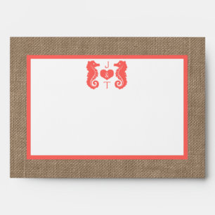 The Coral Seahorse Burlap Beach Wedding Collection Envelope