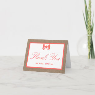 The Coral Seahorse Burlap Beach Wedding Collection Letterpress Thank You Card