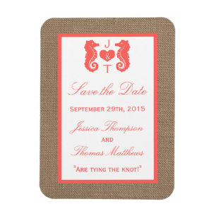 The Coral Seahorse Burlap Beach Wedding Collection Magnet
