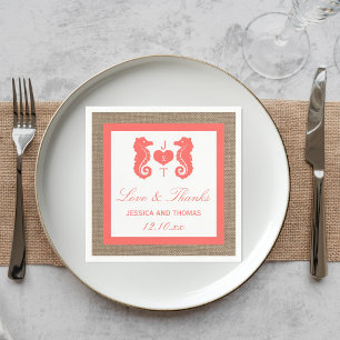 The Coral Seahorse Burlap Beach Wedding Collection Paper Napkins
