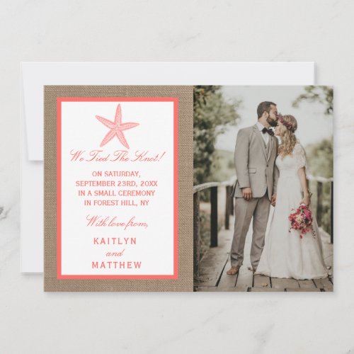 The Coral Starfish Burlap Beach Wedding Collection Announcement
