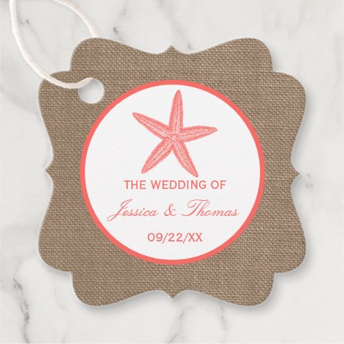 The Coral Starfish Burlap Beach Wedding Collection Favor Tags