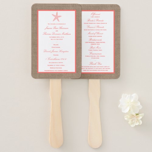 The Coral Starfish Burlap Beach Wedding Collection Hand Fan