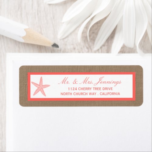 The Coral Starfish Burlap Beach Wedding Collection Label