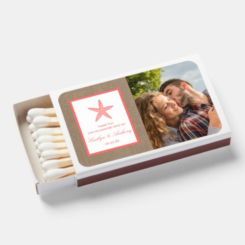 The Coral Starfish Burlap Beach Wedding Collection Matchboxes