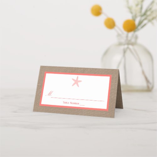 The Coral Starfish Burlap Beach Wedding Collection Place Card