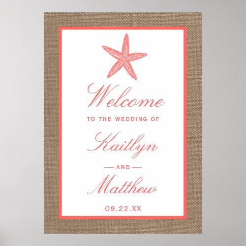 The Coral Starfish Burlap Beach Wedding Collection Poster