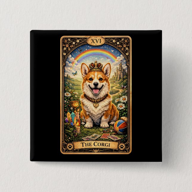 The Corgi Tarot Card Button (Front)