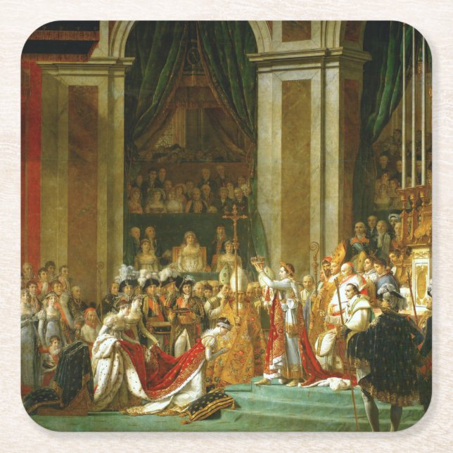 The Coronation of Napoleon, Jacques-Louis David Square Paper Coaster (Front)