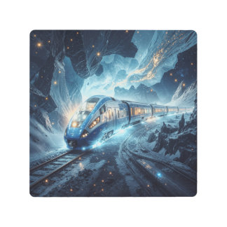 The Cosmic Express: Futuristic Train Through Nebul Metal Print