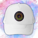 The Cosmic Eye of Creation Trucker Hat<br><div class="desc">This cosmic-themed design features a central black void surrounded by radiating patterns, resembling an abstract eye that symbolizes cosmic observation. With electric blue lightning, organic textures, and swirling vortex shapes, it evokes dynamic energy and the mysterious forces of the universe. The deep reds, purples, greens, and blues add an otherworldly,...</div>