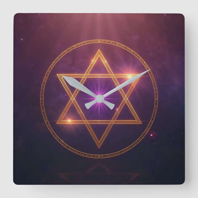 The Cosmic Star of Enlightened Balance Square Wall Clock (Front)