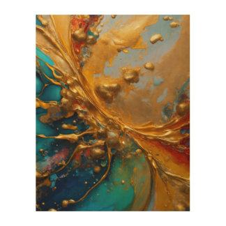 The Cosmic Symphony of Gold and Blue Wood Wall Art